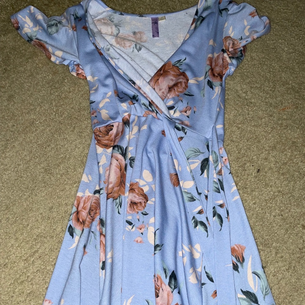 Blue tied flower flowy mini dress